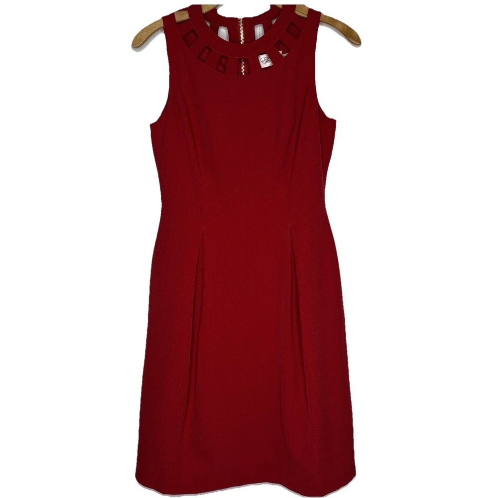 Eliza J Dress Womens 0 Red Gold Back Zipper Sheath Cocktail Peekaboo‎ Neckline